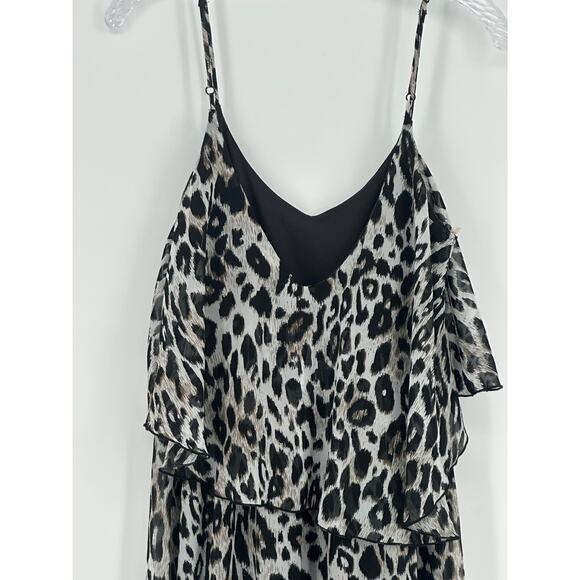 Wet Seal Leopard Ruffle Dress Size Medium Black White Spaghetti Adjustable Strap - Picture 5 of 10